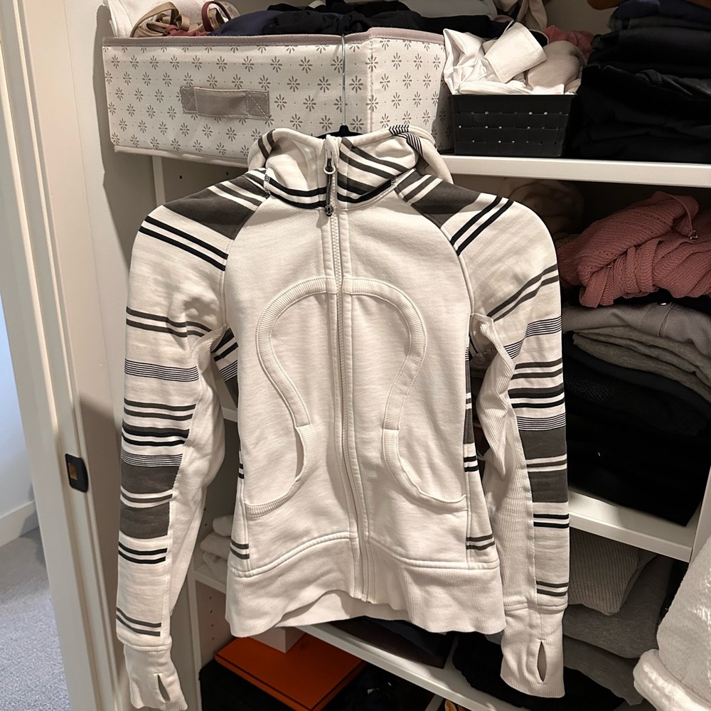 lululemon athletica White Hoodie with Black and Gray Stripes Size 2 - Picture 3 of 6